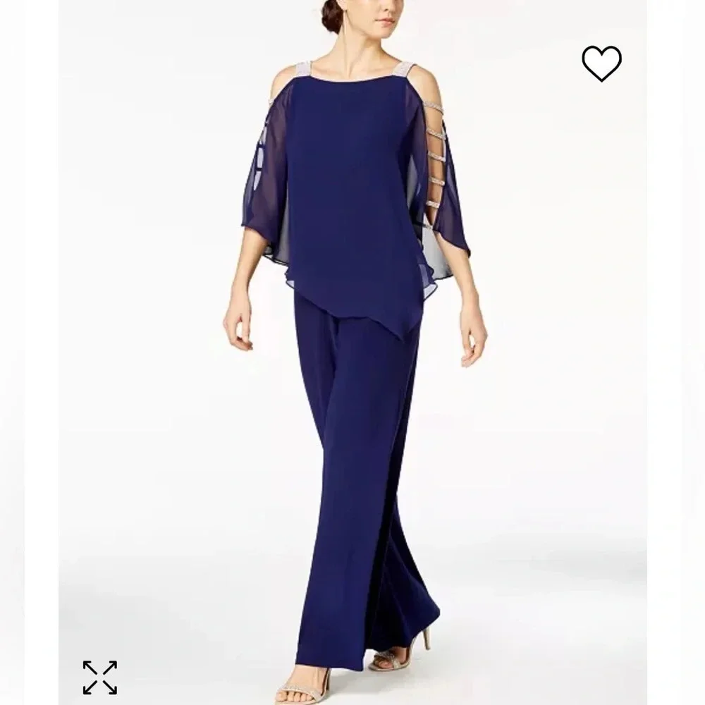 MSK Black Embellished Chiffon Poncho Cold Shoulder Jumpsuit, Women’s Size Small - Picture 2 of 9